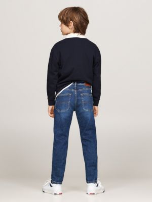 blue faded mid wash straight jeans for boys tommy hilfiger