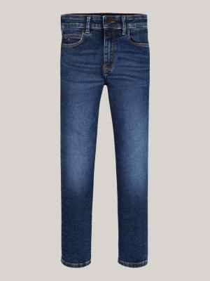 blue faded mid wash straight jeans for boys tommy hilfiger