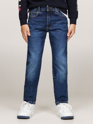 blauw faded straight jeans met medium wassing voor jongens - tommy hilfiger