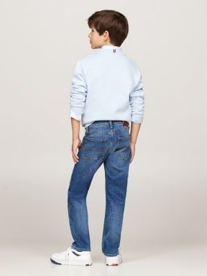 jean droit skateur effet usé bleu pour garçons tommy hilfiger