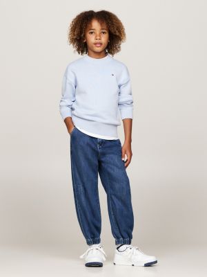 jeans larghi con fascia elastica alla caviglia blu da bambini tommy hilfiger