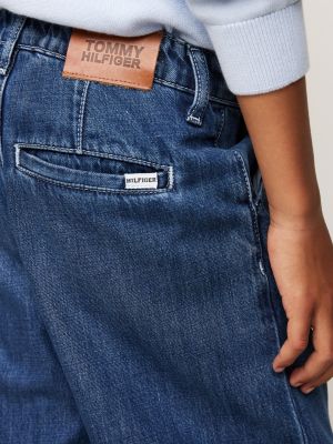 jeans larghi con fascia elastica alla caviglia blu da bambini tommy hilfiger