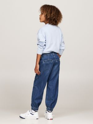 jeans larghi con fascia elastica alla caviglia blu da bambini tommy hilfiger