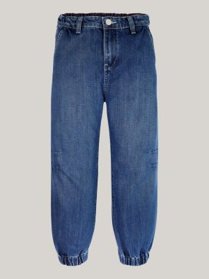 jeans larghi con fascia elastica alla caviglia blu da bambini tommy hilfiger