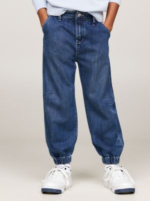 jeans larghi con fascia elastica alla caviglia blue da bambini tommy hilfiger