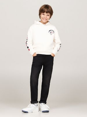 jeans straight fit neri sbiaditi nero da bambini tommy hilfiger