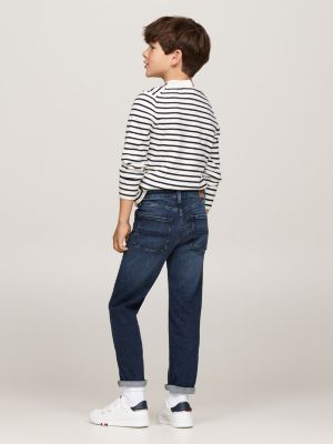 blauw zwarte straight leg skaterjeans voor jongens - tommy hilfiger