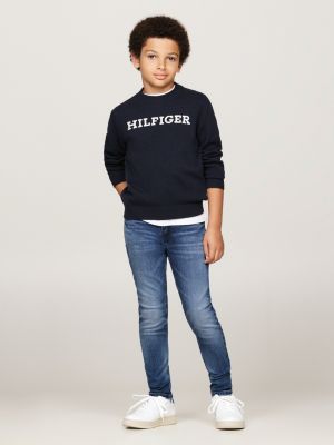 jean slim effet délavé foncé bleu pour garçons tommy hilfiger