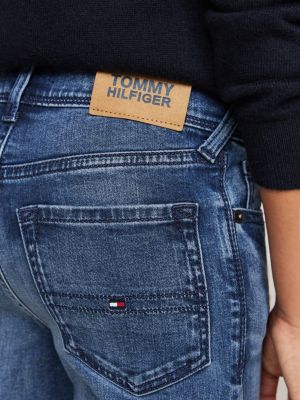 blauw slim jeans met fading en donkere wassing voor jongens - tommy hilfiger