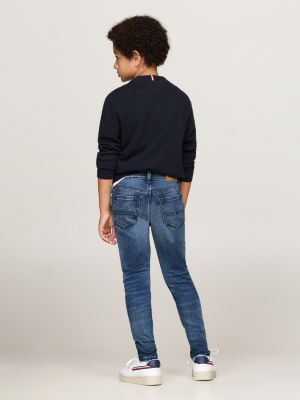 blauw slim jeans met fading en donkere wassing voor jongens - tommy hilfiger