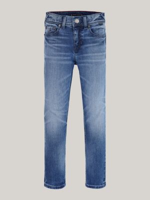 blue faded dark wash slim jeans for boys tommy hilfiger