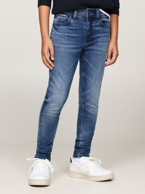 blau slim jeans mit dark-wash und fade-effekt für jungen - tommy hilfiger