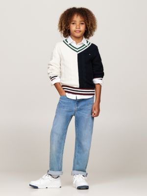 jean baggy jambe ample délavé bleu pour garçons tommy hilfiger