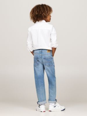 jean baggy jambe ample délavé bleu pour garçons tommy hilfiger