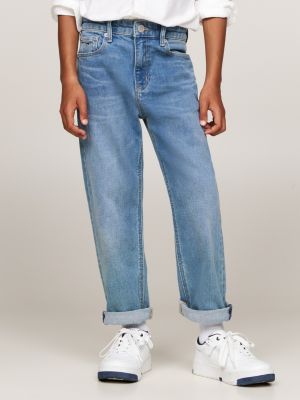 blue faded baggy wide leg jeans for boys tommy hilfiger