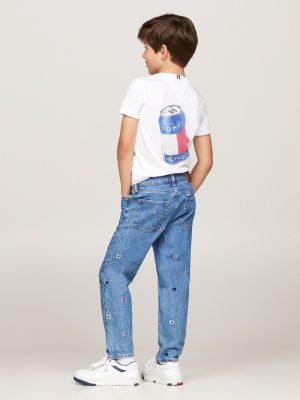 jeans affusolati sbiaditi con bandierine ricamate blu da bambini tommy hilfiger