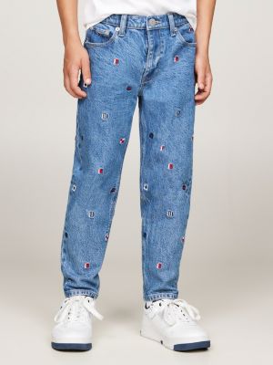 blau tapered jeans mit flag-stickerei für jungen - tommy hilfiger