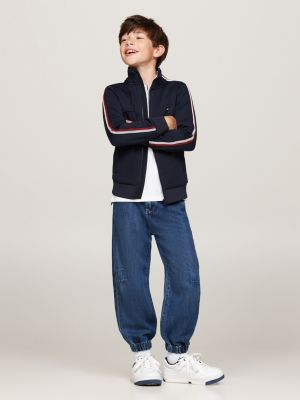 blue global stripe zip-thru sweatshirt for boys tommy hilfiger