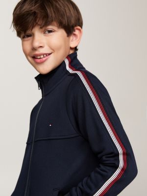 blue global stripe zip-thru sweatshirt for boys tommy hilfiger