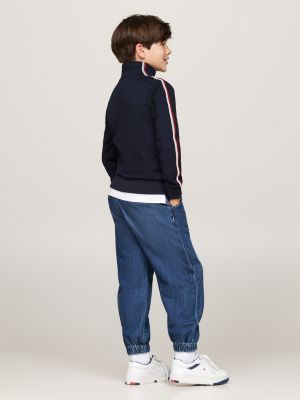 felpa global stripe con zip integrale blu da bambini tommy hilfiger