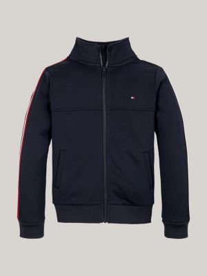 blau global stripe reißverschluss-sweatshirt für jungen - tommy hilfiger