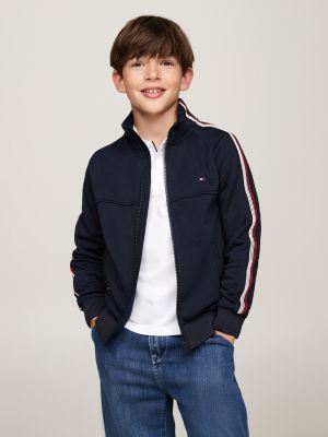 felpa global stripe con zip integrale blue da bambini tommy hilfiger