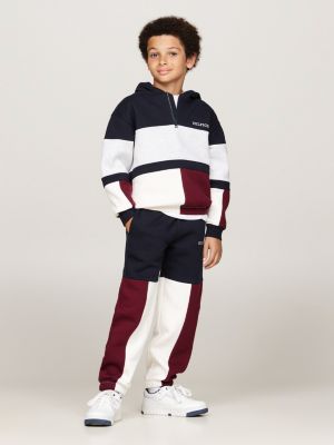 felpa color block con cappuccio e mezza zip blu da bambini tommy hilfiger