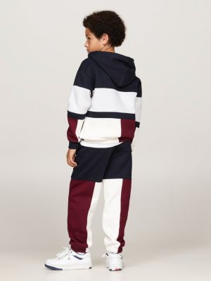 felpa color block con cappuccio e mezza zip blu da bambini tommy hilfiger