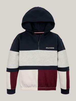 Sudadera color block con capucha y cremallera Azul Tommy Hilfiger