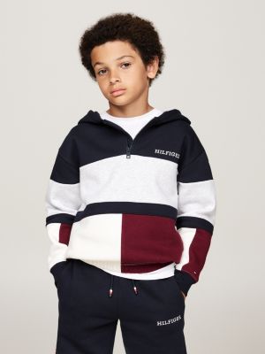 blau color block-hoodie mit reißverschluss für jungen - tommy hilfiger