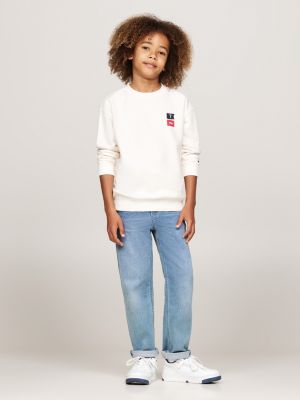 pink crew neck back logo sweatshirt for boys tommy hilfiger