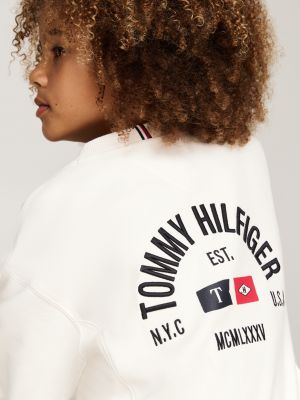 sudadera de cuello redondo con logo trasero rosa de niños tommy hilfiger
