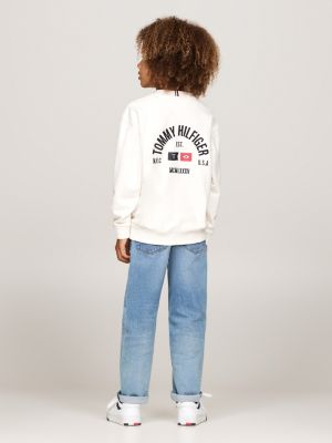 pink crew neck back logo sweatshirt for boys tommy hilfiger