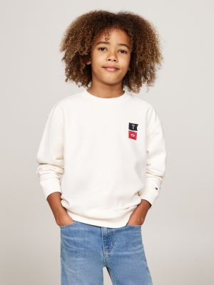 roze sweatshirt met ronde hals en ruglogo voor jongens - tommy hilfiger