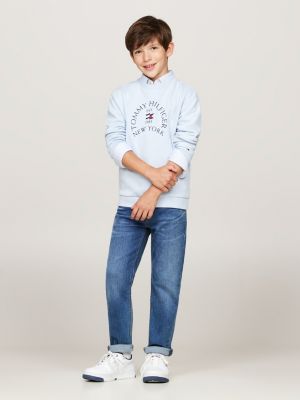 blue crew neck logo sweatshirt for boys tommy hilfiger