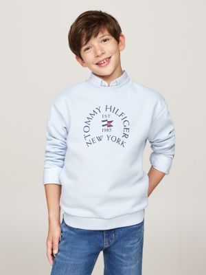 blue crew neck logo sweatshirt for boys tommy hilfiger