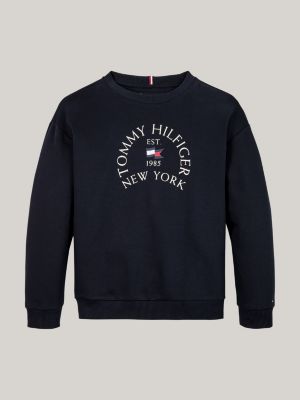 blue crew neck logo sweatshirt for boys tommy hilfiger