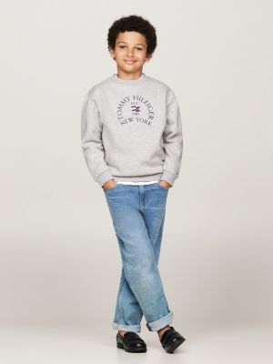 grey crew neck logo sweatshirt for boys tommy hilfiger