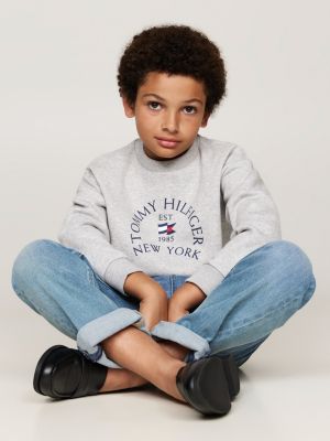 felpa con logo grigio da bambini tommy hilfiger