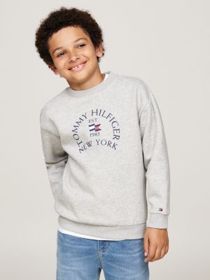 grey crew neck logo sweatshirt for boys tommy hilfiger