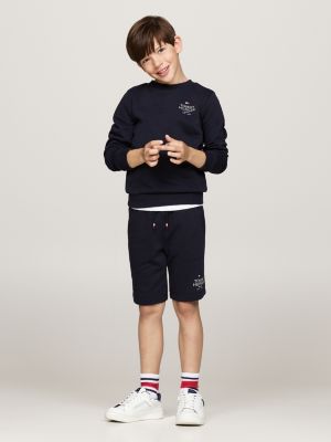 sudadera de cuello redondo con logo azul de niños tommy hilfiger