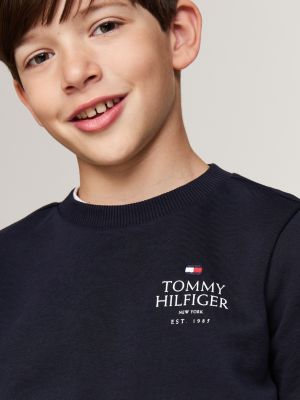 felpa con scollatura rotonda e logo blu da bambini tommy hilfiger