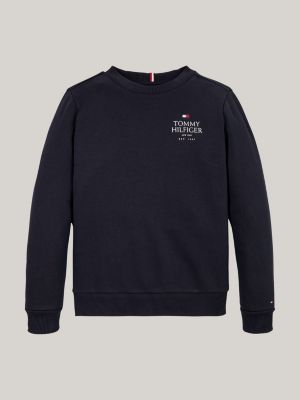 sweat col ras-du-cou à logo hilfiger bleu pour garçons tommy hilfiger