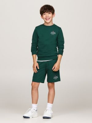 felpa con scollatura rotonda e logo verde da bambini tommy hilfiger