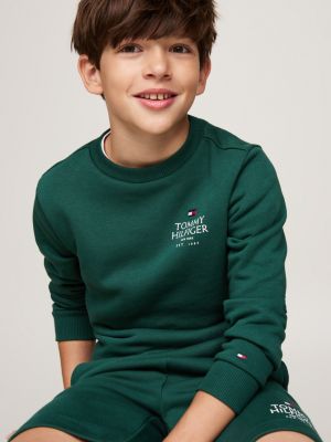 felpa con scollatura rotonda e logo verde da bambini tommy hilfiger