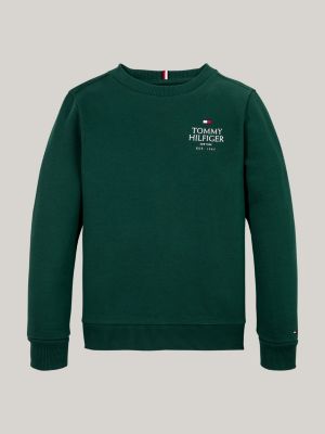 sweat col ras-du-cou à logo hilfiger vert pour garçons tommy hilfiger