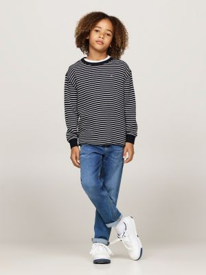 t-shirt a nido d'ape a maniche lunghe blu da bambini tommy hilfiger