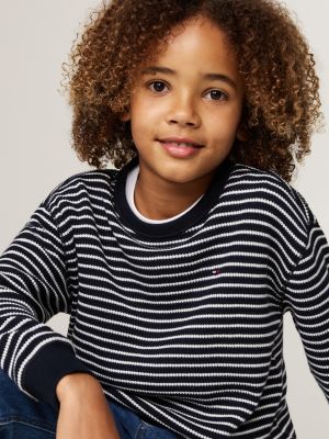 t-shirt a nido d'ape a maniche lunghe blu da bambini tommy hilfiger