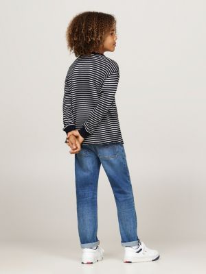 t-shirt a nido d'ape a maniche lunghe blu da bambini tommy hilfiger