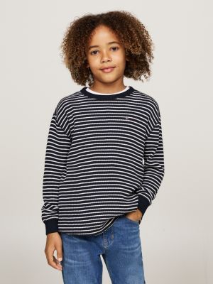 blau langarmshirt aus waffelstrick für jungen - tommy hilfiger
